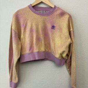 Adidas Tie Dye All Over Print Crop Top Sweater Women’s Small Pink Yellow